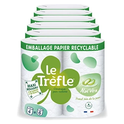 Image de Le Trefle Aloé Véra Papier toilette 24 maxi rouleaux = 36 classiques Moelleux triple épaisseur Lotion Emballage recyclable certifié FSC Mixte