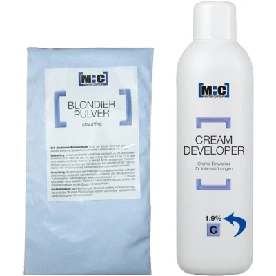 Afbeelding van M:C Blondeerpoeder in zak blauw 500gr + Ontwikkelaar 1.9% 1000ml bundel/set/pakket
