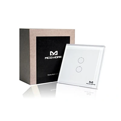 Afbeelding van MCO Home Z Wave MH S412 Smart wandschakelaar glas met 2 schakelrelais en podiumbesturing wit