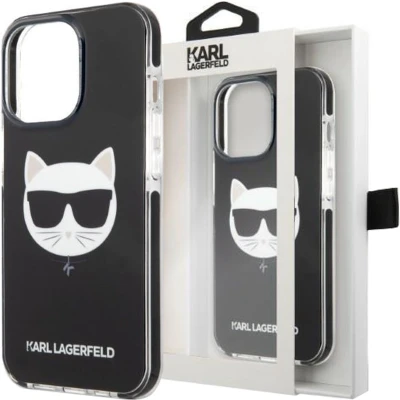 Afbeelding van Karl Lagerfeld KLHCP13XTPECK hoesje voor iPhone 13 Pro Max hardcase zwart Choupette Head