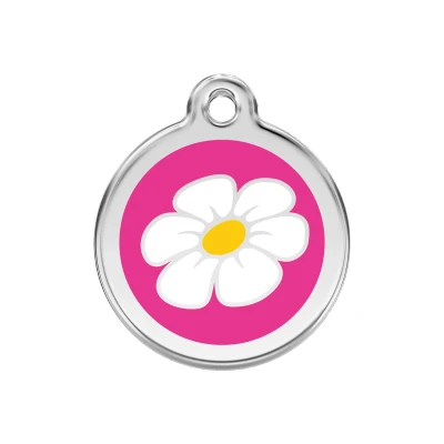 Afbeelding van Daisy Flower Hot Pink roestvrijstalen hondenpenning medium/gemiddeld dia. 3 cm RedDingo