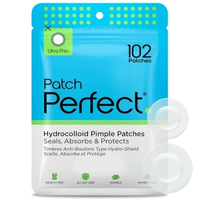 Afbeelding van Patch Perfect Puistjes (102 stuks) Koreaanse hydrocolloïde pleisters, absorbeert onzuiverheden, dag en nacht, onzichtbaar, anti acne, puistje, veganistisch (2 maten)