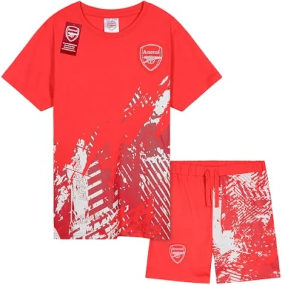 Afbeelding van Get Trend Pyjama voor jongens, pyjamasets kinderen en jongeren, kort, voetbal, zomer, nachtkleding, vrijetijdskleding, cadeau Arsenaal Rood, 11 12 jaar