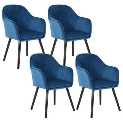 Afbeelding van WOLTU Set van 4 eetkamerstoelen fluweel en massief hout, receptiestoelen, blauw, BH259bl