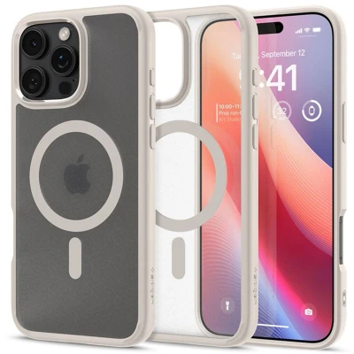 Afbeelding van Spigen Ultra Hybrid MagFit Hoesje Geschikt voor Apple iPhone 16 Pro Max Compatibel met MagSafe Back Cover Frost Titanium