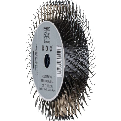 Afbeelding van PFERD 43502102 Poliscratch ronde borstel ongetordeerd RBU Ø 100 x 20 mm M14 staaldraad 0,60 voor haakse slijpers 5 stuk(s)