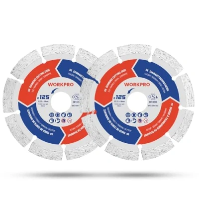 Afbeelding van WORKPRO 2 diamantdoorslijpschijven 125 mm, diamantschijf voor droog en nat snijden van steen, tegels, marmer, baksteen, beton, graniet, compatibel met haakse slijpers