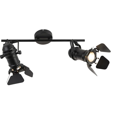 Afbeelding van QAZQA movie Industriele Plafondspot Spotje Opbouwspot 2 lichts H 280 mm Zwart Industrieel Woonkamer Slaapkamer Keuken