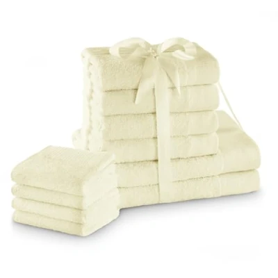 Afbeelding van AmeliaHome Set van 4 gastendoekjes 30 x 50 cm, handdoeken 100 cm en 2 badhanddoeken 70 140 100% katoen, absorberend, kwaliteit amari crème