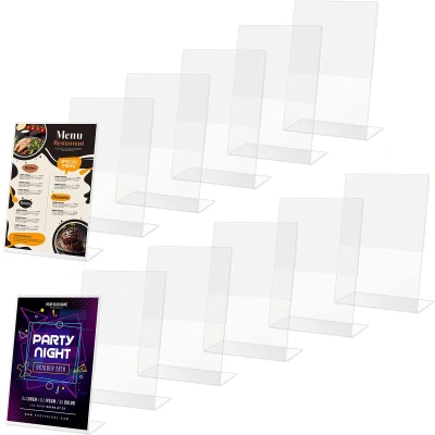 Afbeelding van Kurtzy Doorzichtig Plastic Bord Houder (12 Pak) Gehelde Portret Display Houders Tafel Top Restaurant Menu, Kantoor Bureau Kaarten, Advertenties, Pamflet, Flyer, Papier &amp; Fotolijst