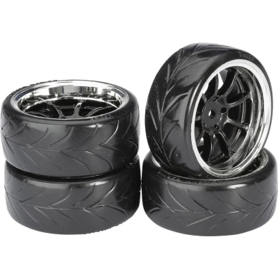 Afbeelding van Absima 1:10 Straatmodel Complete wielen Drifter A 9 spaaks Zwart chroom 4 stuk(s)
