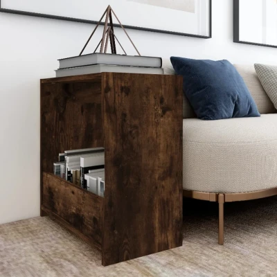Afbeelding van Bijzettafel 50x26x50 cm bewerkt hout gerookt eikenkleurig