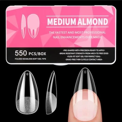 Image de 550 Pièces Capsule Americaine Ongle Amande, 11 Tailles Capsules Ongles Gel Couverture Complète, Semi Givré Faux pour Débutant en Manucure, Prothésiste Ongulaire et Salons Nail Art à Domicile