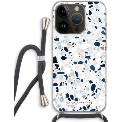Afbeelding van Case Company® hoesje met Koord geschikt voor iPhone 14 Pro Terrazzo N1 Telefoonhoesje Zwart Extra Bescherming aan alle Kanten en Over de Schermrand