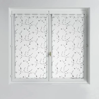 Image de Paire droite passants 2 x 60 120 cm voile sable brode petite fleur Blanc/Gris