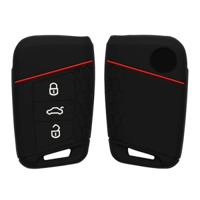 Afbeelding van kwmobile autosleutel hoesje geschikt voor VW 3 knops (alleen Keyless Go) hoes Siliconen behuizing Auto sleutel case met honingraat Sleuteletui in zwart / rood