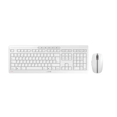 Afbeelding van CHERRY STREAM DESKTOP RECHARGE, draadloos toetsenbord en muisset, Belgische lay out (AZERTY), 2,4 GHz radio aansluiting, stille toetsaanslag, oplaadbaar, grijs wit