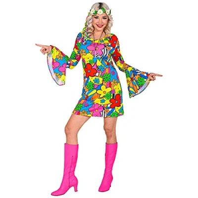 Afbeelding van Widmann Hippie Kostuum Flora Bora Seventies Vrouw Multicolor XXL Carnavalskleding Verkleedkleding