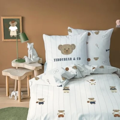 Afbeelding van MATT &amp; ROSE Teddy Bear Kinderbeddengoed voor eenpersoonsbed, 100% katoen, Oeko Tex, dekbedovertrek 140 x 200 cm + 1 kussensloop 63 cm, omkeerbaar bedrukt, beige