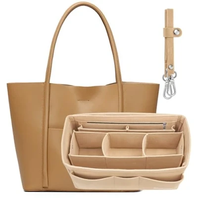 Afbeelding van Simboom tasorganizer, handtaszakje, vilten handtasorganizer, tas in tas, zakje, organizerzakje voor draagtas, Beige, L