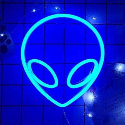 Afbeelding van NIWWIN Neon Lightning, slaapkamernachtlampje, cactus decoratief licht, met USB en werkt op batterijen, kerstcadeau voor kinderen, feestdecoratie (blauwe links)