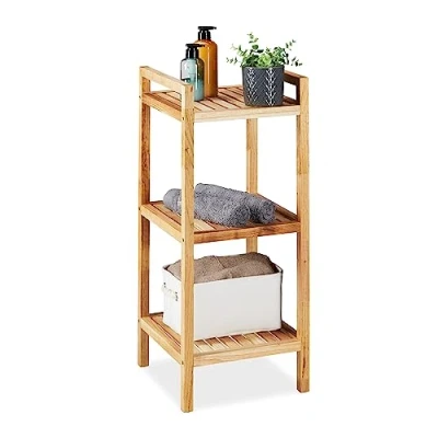 Afbeelding van Relaxdays badkamerrek hout met 3 planken handdoeken keukenrek smal opbergrek