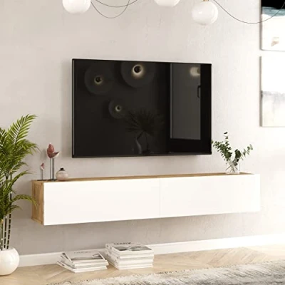Afbeelding van Tv meubel Lapinlahti 180x31,5x29,5cm houtkleurig en wit