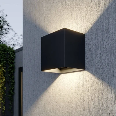 Afbeelding van Lucande LED wandlamp buiten 2lichts drukgegoten aluminium, kunststof H: 14 cm donkergrijs, helder Inclusief lichtbronnen