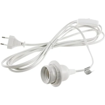 Afbeelding van ChiliTec 3,4 m E27 fitting kabel met schakelaar, snoerschakelaar, montagering voor staande lampen en hanglampen, papieren lampenkap, sterlampen, wit