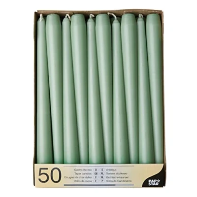 Afbeelding van PAPSTAR 50 stuks kandelaarskaarsen 25 cm diameter: 2,2 jadegroen 88341