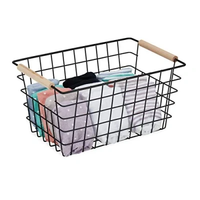 Afbeelding van Relaxdays draadmand opbergmand kastmand mandje mand opruimmandje kleding zwart