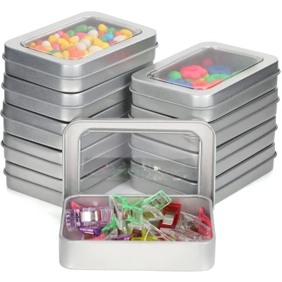Afbeelding van Kurtzy Zilveren Metalen Opbergdoos met Deksel (10 Stuks) 9 x 6,3 1,8 cm Kleine en Draagbare Lege Bakjes Zonder Scharnieren Mini Rechthoekige Thuis Knutsel &amp; Survivalkit Doos