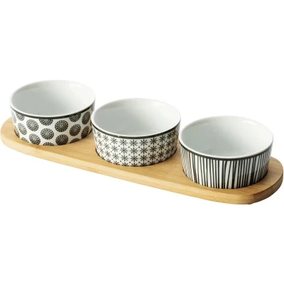 Afbeelding van 5Five Serveerplank/borrelplank hapjes/saus/tapas aardewerk wit incl. 3x schaaltjes