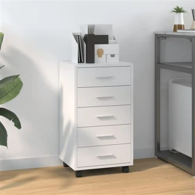 Image de vidaXL Armoire à tiroirs avec roulettes Blanc brillant Bois ingénierie342673