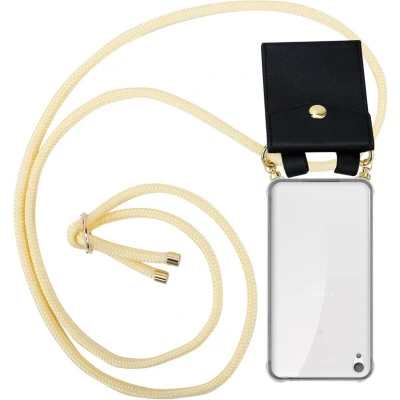 Afbeelding van Cadorabo Hoesje geschikt voor Sony Xperia E5 in ROOM BEIGE Silicone Mobiele telefoon ketting beschermhoes met gouden ringen, koordriem en afneembare etui