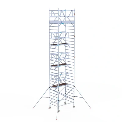 Afbeelding van Pro alu rolsteiger 135x190x10.20m werkhoogte carbondeck incl. dubbele voorloopleuning