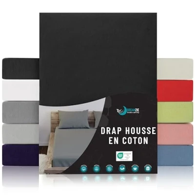 Image de Dreamzie Drap Housse 90x200 100% Jersey Coton Certifié Oeko Tex Noir
