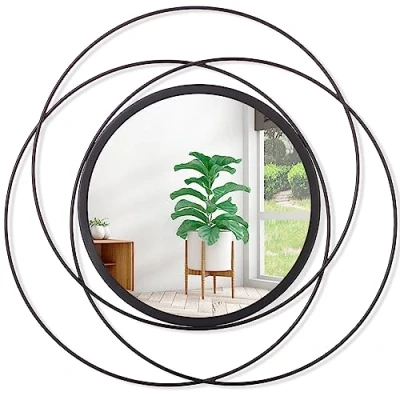 Afbeelding van HLFMVWE Zwarte ronde spiegel voor wanddecoratie, kamerdecoratie, metalen spiegel, wanddecoratie woonkamer, moderne decoratieve cadeau vrouwen en moeders