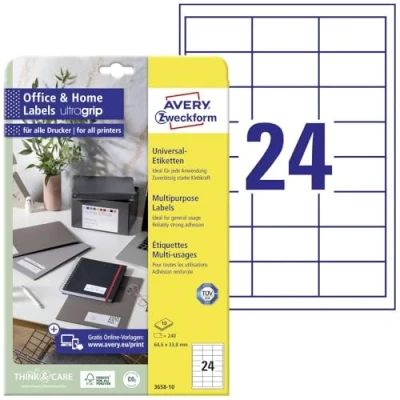 Afbeelding van Avery Etiketten Zweckform 64,6 X 33,8 Mm Papier 240 Stuks