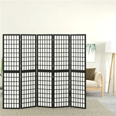 Afbeelding van Kamerscherm inklapbaar 5 panelen Japanse stijl 200x170 cm zwart