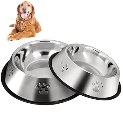 Afbeelding van 2 roestvrijstalen hondenbakken met antislip rubberen onderkant, middelgrote en grote huisdierbakken waterbakken (bodem: 26 cm. Kommond: 20 cm)