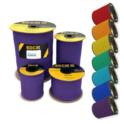 Afbeelding van EdcX Paracord van nylon 4 mm 550, 30 m, type III, touw 100% nylon, met 7 strengen, in effen kleuren (paars, m)