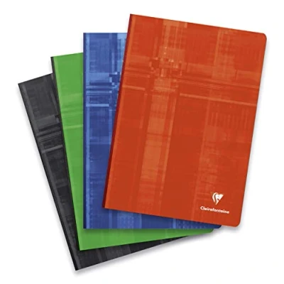 Afbeelding van Clairefontaine 69141C brochure notitieboek met achterkant van canvas, A4, 21 x 29,7 cm, 192 pagina&#039;s, grote ruitjes, wit papier, 90 g, gelamineerde kaartomslag, willekeurige kleur