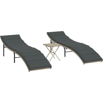 Afbeelding van Ligbedden 2 st met tafel poly rattan lichtgrijs