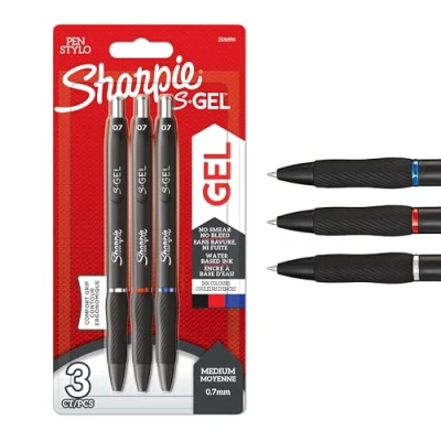 Image de Sharpie S gel Stylos Pointe moyenne (0,7 mm) Encre noire rouge et bleue Lot de 3