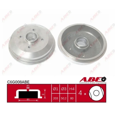 Afbeelding van ABE C6G008ABE Remtrommel Zonder wiellagerset 203 Achteras FORD: Escort 6