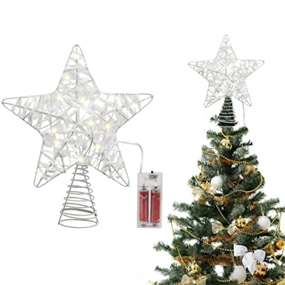 Afbeelding van Belle Vous Lichtgevende Kerstboom (24 x 22 cm) Ster Wit met Sneeuw Decoratie voor 3D Heldere Kerstster 18 LED lampen (Batterijen niet inbegrepen)