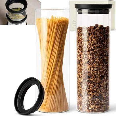 Afbeelding van Voorraadpotten met transparant glazen deksel, 2 x 1800 ml, luchtdichte pastaglazen voor muesli, bewaren van spaghetti, grote doos spaghetti glas