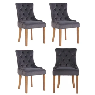 Afbeelding van CLP Aberdeen Set van 4 eetkamerstoelen Zonder armleuning Hout Fluweel donkergrijs antiek licht