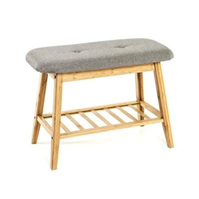 Afbeelding van HAKU Möbel Bank bamboe, grijs, stoffen bekleding Afmeting: L 60 cm x H 44 D 30 cm, Stijl: Bohemian